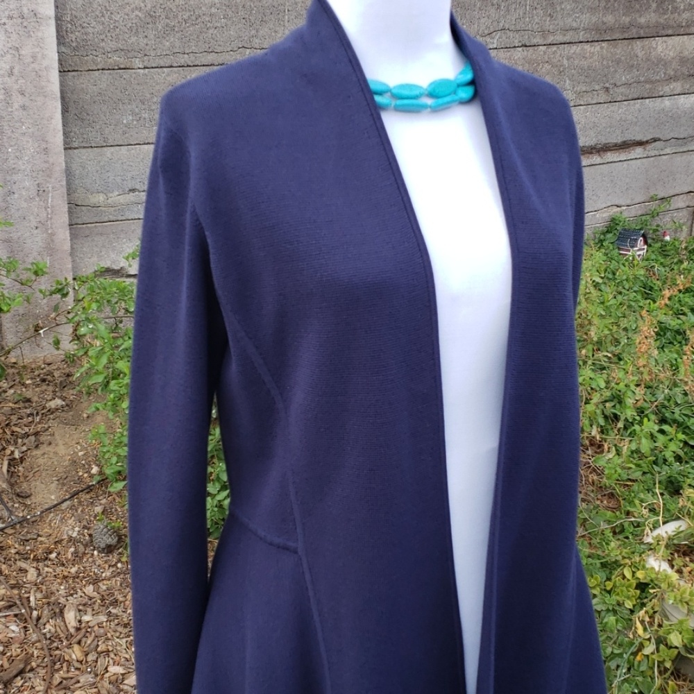 EILEEN FISHER NAVY SILK BLEND FITTED SWEATER *490